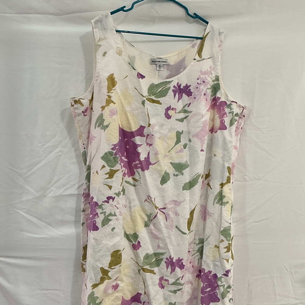 August Max White Sleeveless Midi Dress with Purple, Green & Yellow Floral Print